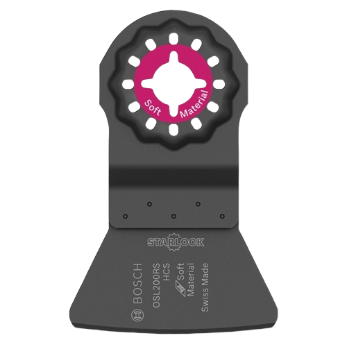 Rigid scraper blade with Starlock mount for precise removal of soft materials in woodworking and power tool accessories collections