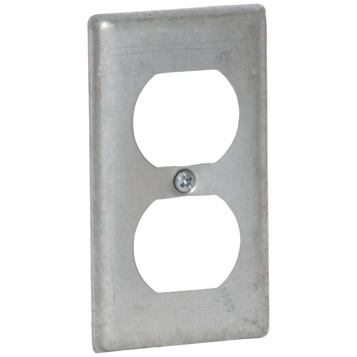 Metal duplex receptacle cover plate with captive screw for industrial electrical boxes and home improvement projects
