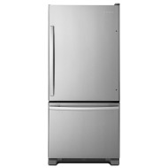 29-inch wide bottom-freezer refrigerator in stainless steel with EasyFreezer™ pull-out drawer in kitchen setting
