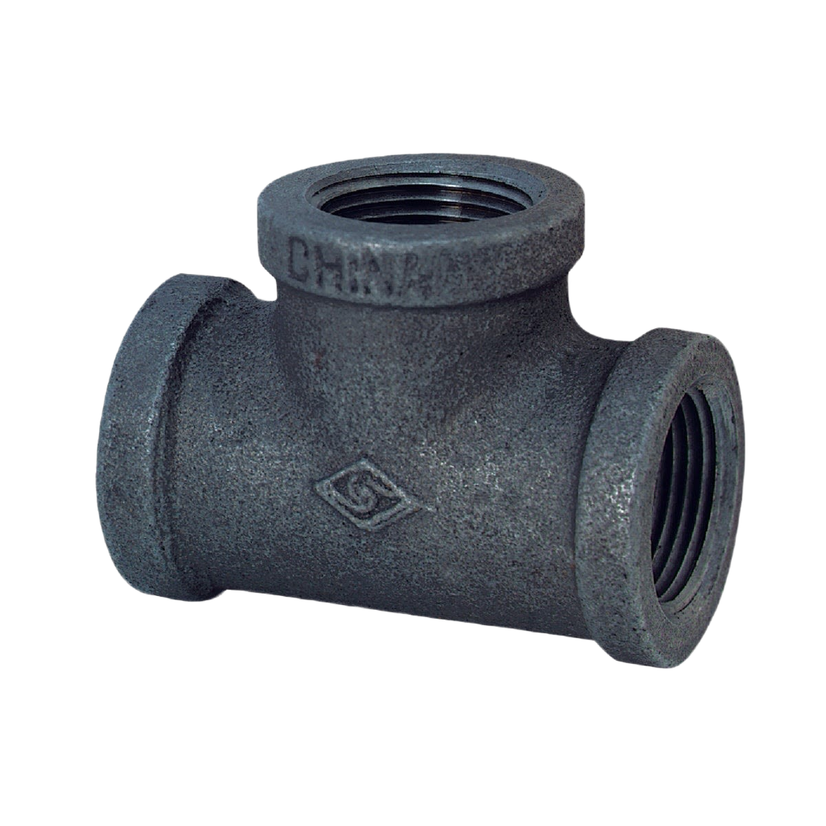 Black malleable iron tee fitting with threaded connections for plumbing in Pipes & Fittings and Under $50 collections