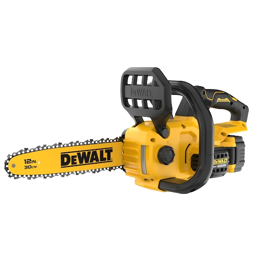 Yellow and black cordless 12-inch compact chainsaw with ergonomic handle for efficient tools and home improvement tasks