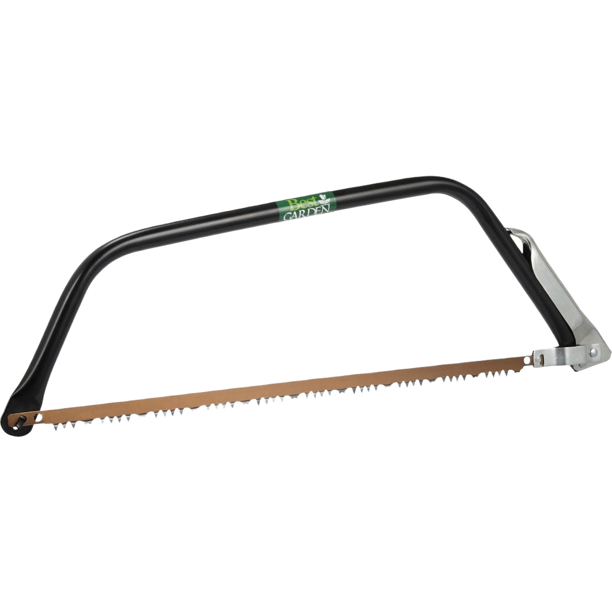 21-inch bow saw with black frame and sharp teeth blade for gardening and home improvement tasks