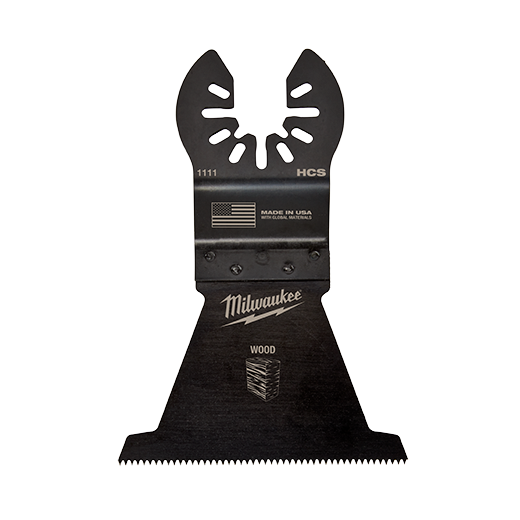 Black oscillating multitool blade with wood-cutting teeth and quick-release mounting system for home improvement tasks