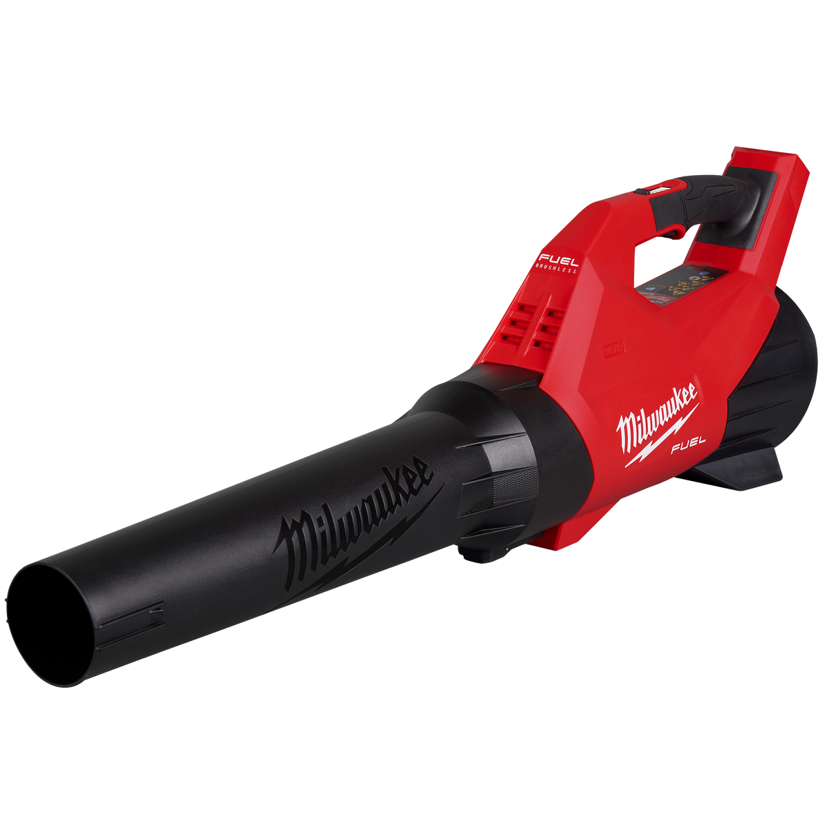 Cordless red and black handheld blower with ergonomic handle and Milwaukee branding for outdoor use