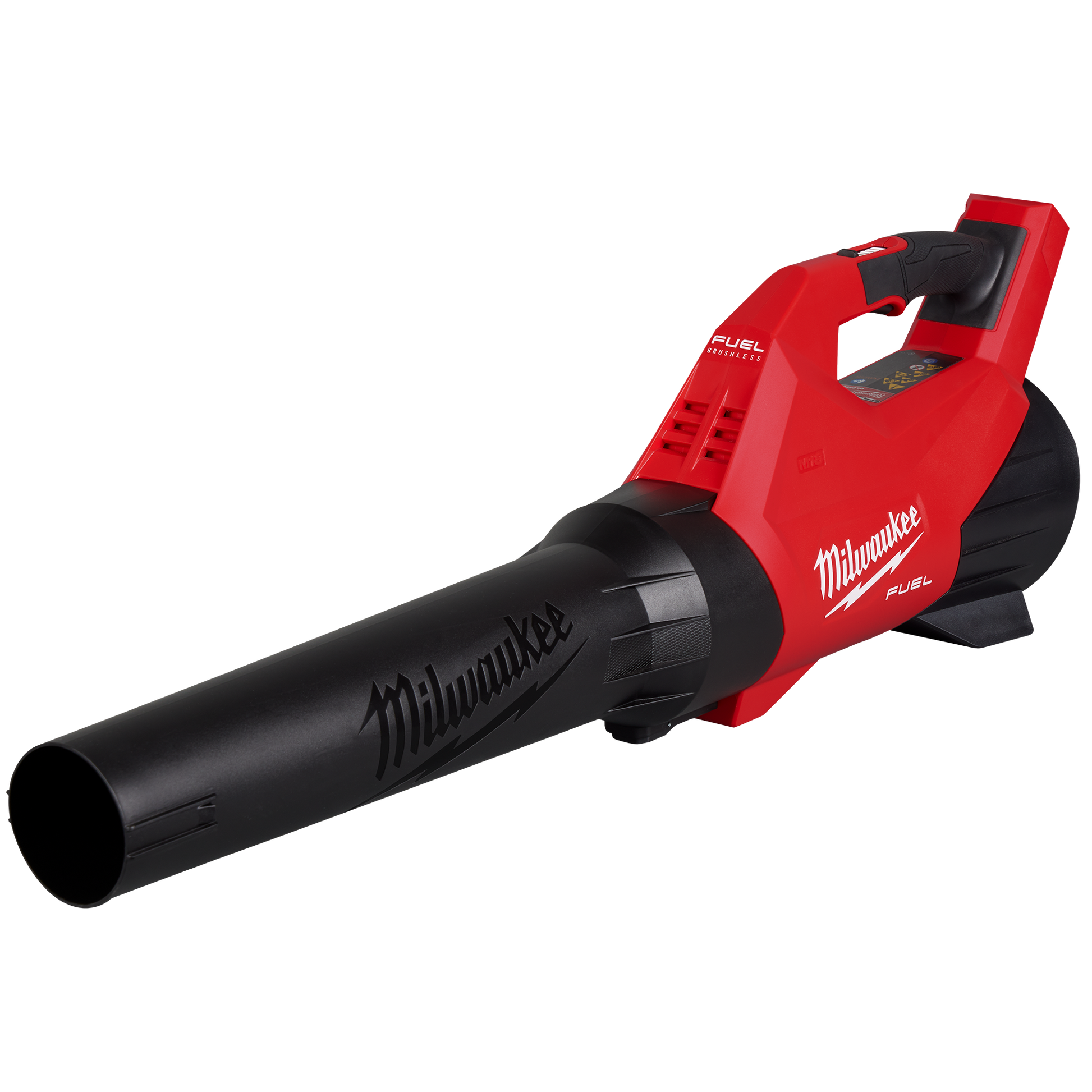 Cordless red and black handheld blower with ergonomic handle and Milwaukee branding for outdoor use