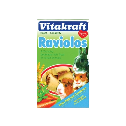 Vitakraft Raviolos small animal treats box featuring rabbits and guinea pigs with vegetable graphics