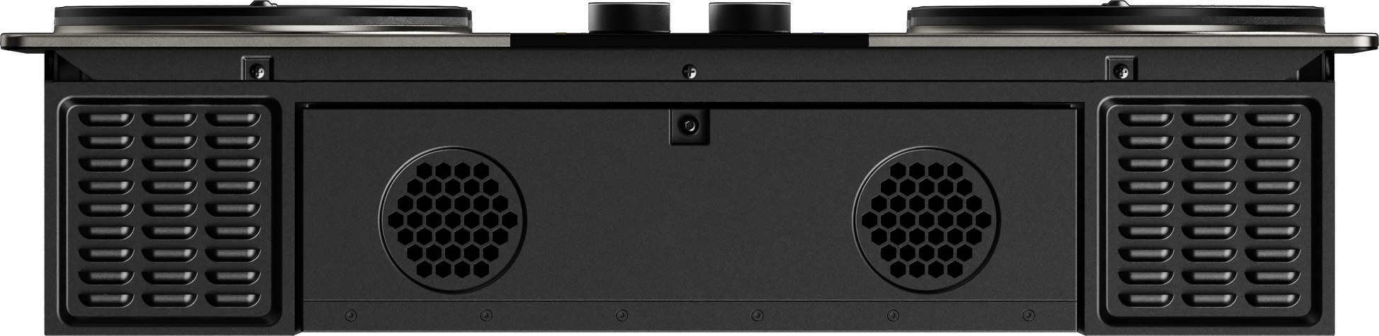 Rear view of the charcoal induction cooktop showcasing ventilation fans and air intakes, part of Induction Cooktops and Kitchen & Kitchenware at Hartville Hardware.