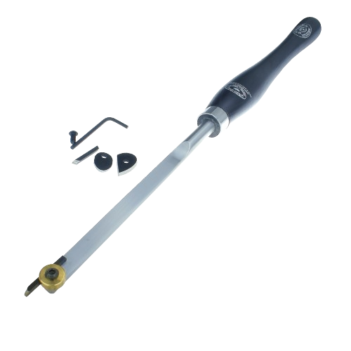 Precision cryogenically treated hollowing tool with black ergonomic handle and metal shaft for woodworking projects under $100.