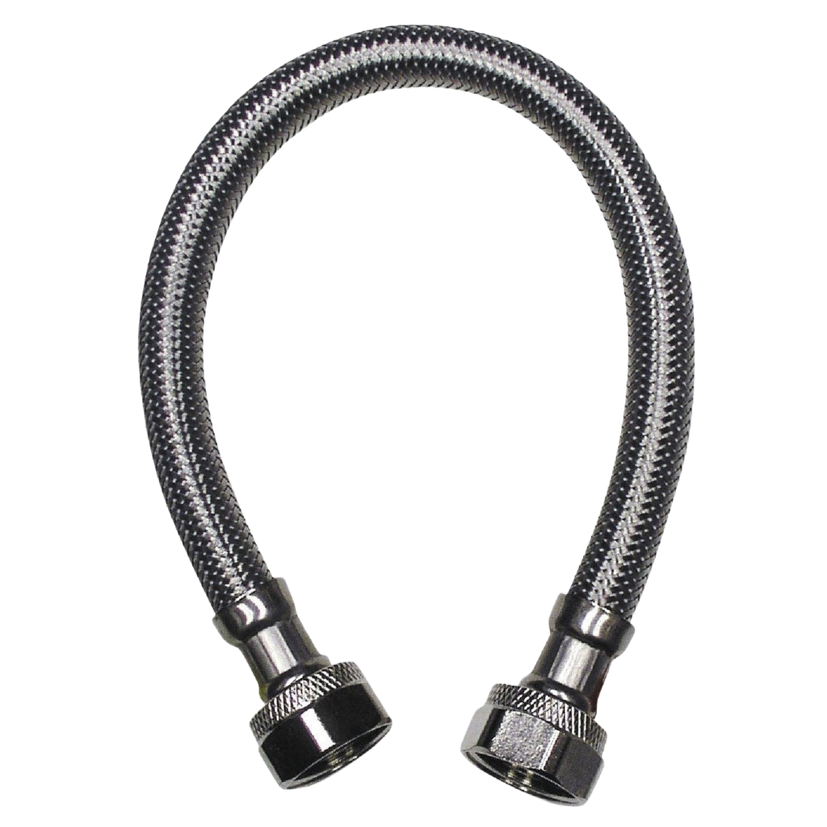 Braided stainless steel faucet connector with 1/2 inch female fittings for plumbing repair and home improvement projects