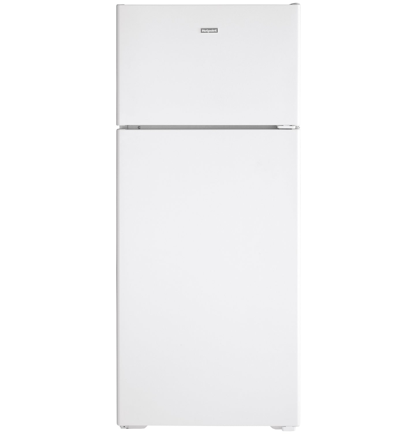Front view of white recessed handle top-freezer refrigerator in kitchen appliances and top freezer refrigerator collection