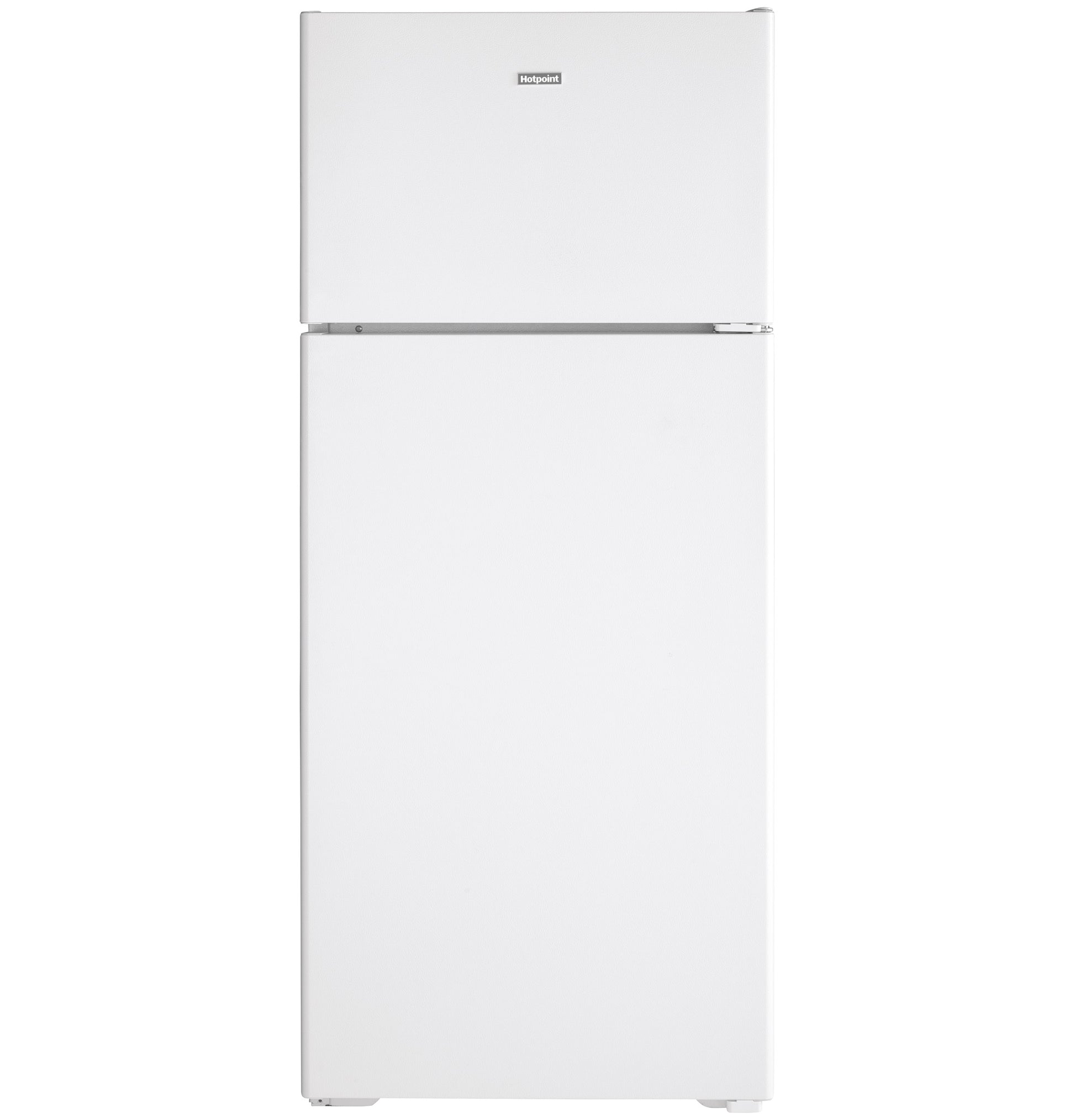 Front view of white recessed handle top-freezer refrigerator in kitchen appliances and top freezer refrigerator collection