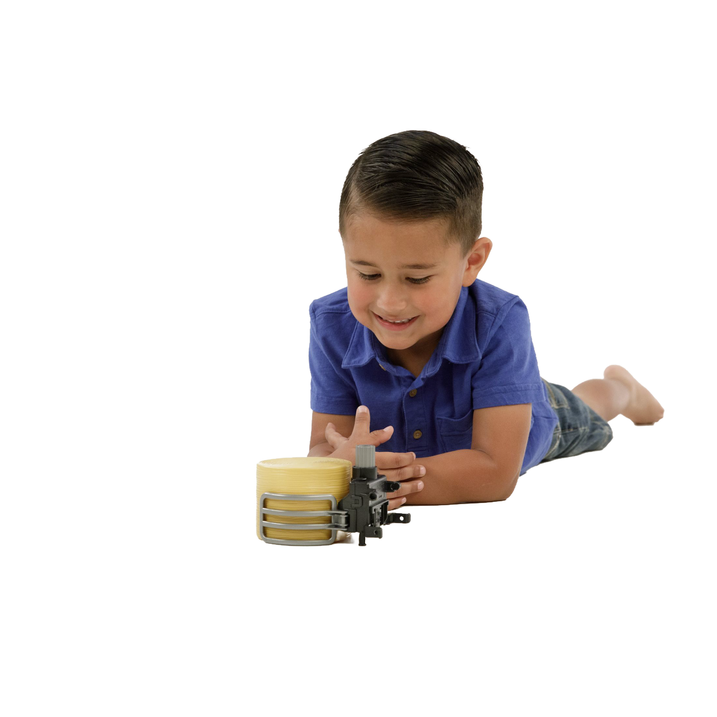 Young boy playing with bale gripper toy holding a round bale from Vehicles & Remote Controlled Toys collection