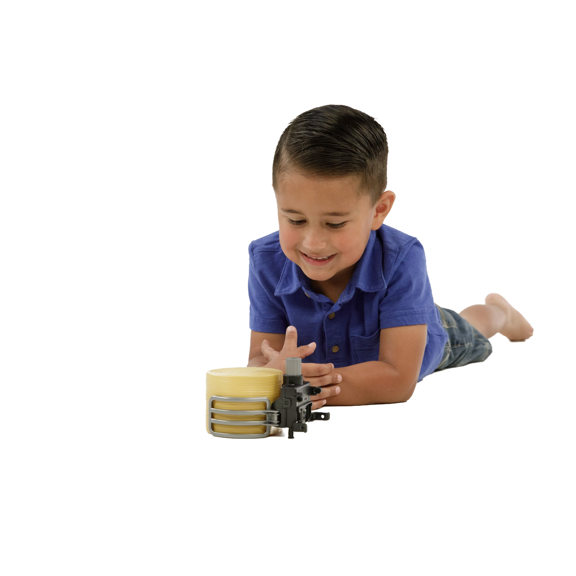 Young boy playing with bale gripper toy holding a round bale from Vehicles & Remote Controlled Toys collection