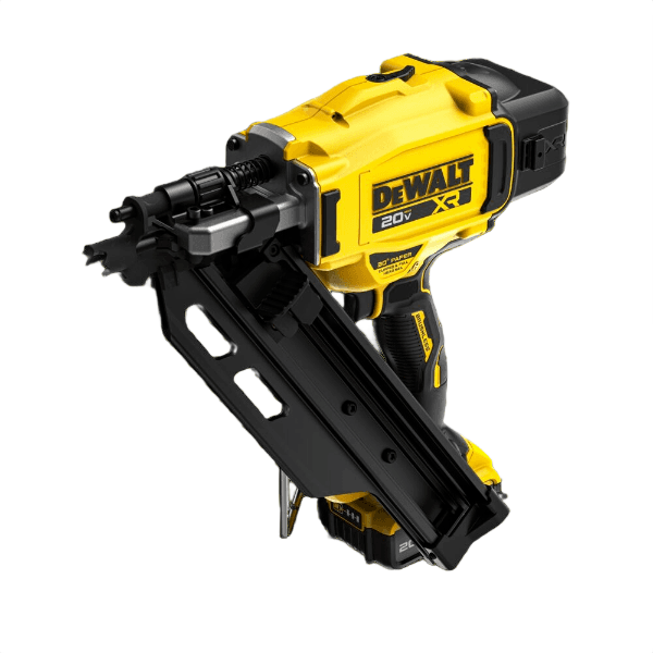 Cordless framing nailer in yellow and black with brushless motor for home improvement and construction tasks