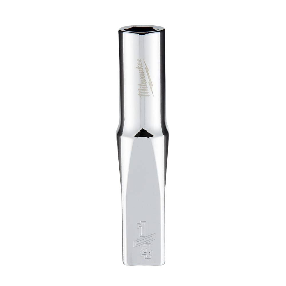 Chrome 6-point deep socket with four flat sides to prevent rolling, for hand tools and home improvement use