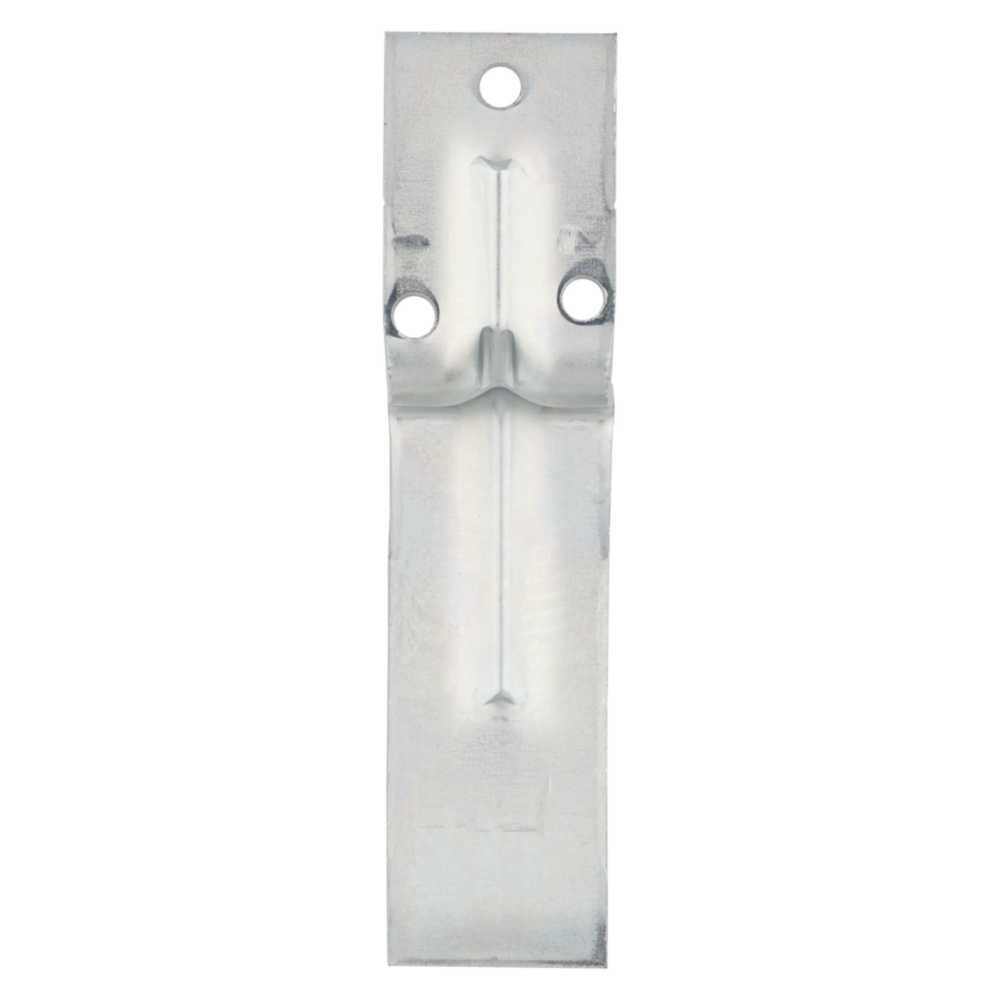Zinc-plated heavy duty open bar holder designed for securing 2x4 lumber in door and gate hardware projects