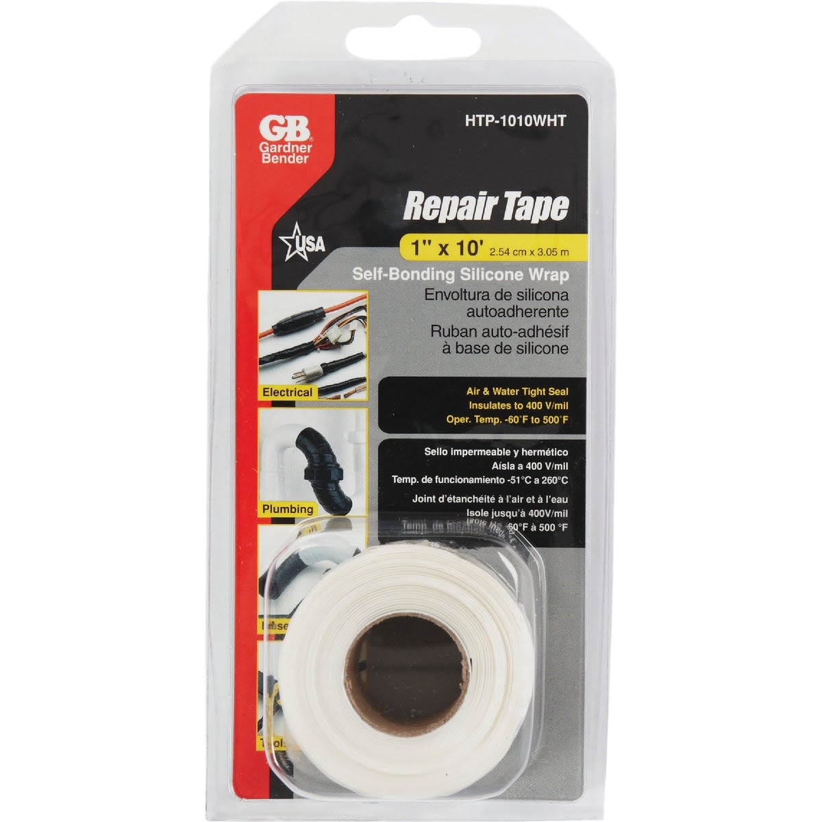 White self-bonding silicone repair tape for electrical and plumbing use in home improvement and electrical tools collections