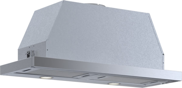 Stainless steel pull-out range hood with extendable visor and built-in lights from Bosch at Hartville Hardware