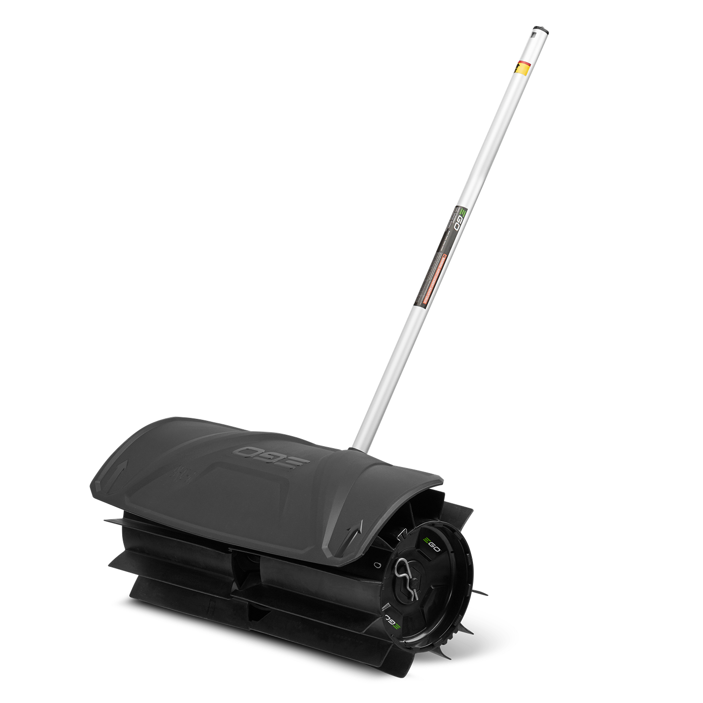 Black rubber broom attachment with handle for outdoor power equipment in lawn and garden tools collection