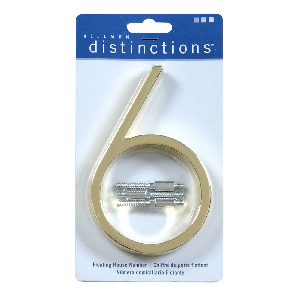 Brass floating mount house number 6 with mounting hardware in hardware and home improvement under $50 collection