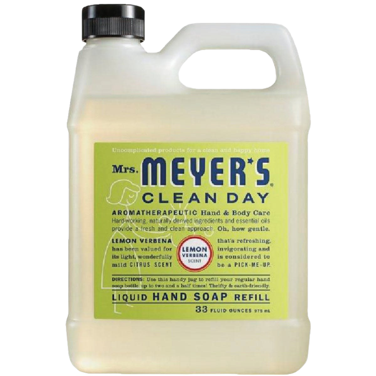 Large refill jug of Mrs. Meyer's Clean Day liquid hand soap with lemon verbena scent for health and beauty collections