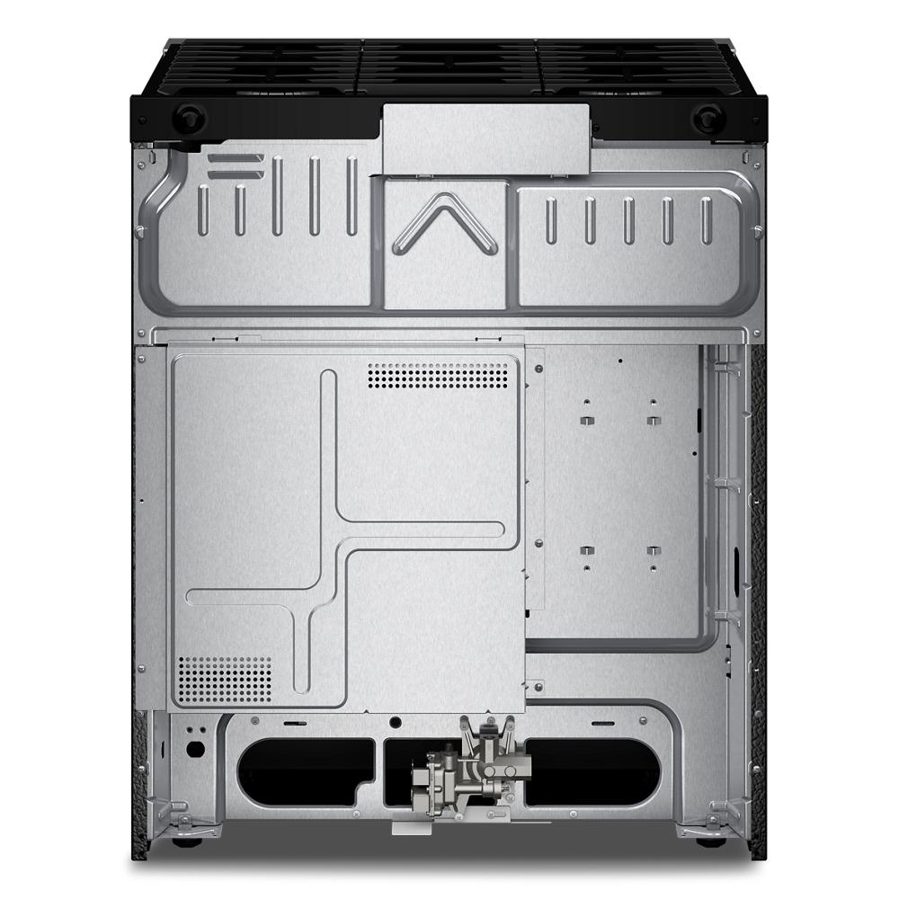 Rear view of a 30-inch gas smart range showcasing its stainless steel back panel and gas connection, ideal for ranges, gas ranges, kitchen & kitchenware, and appliances collections.