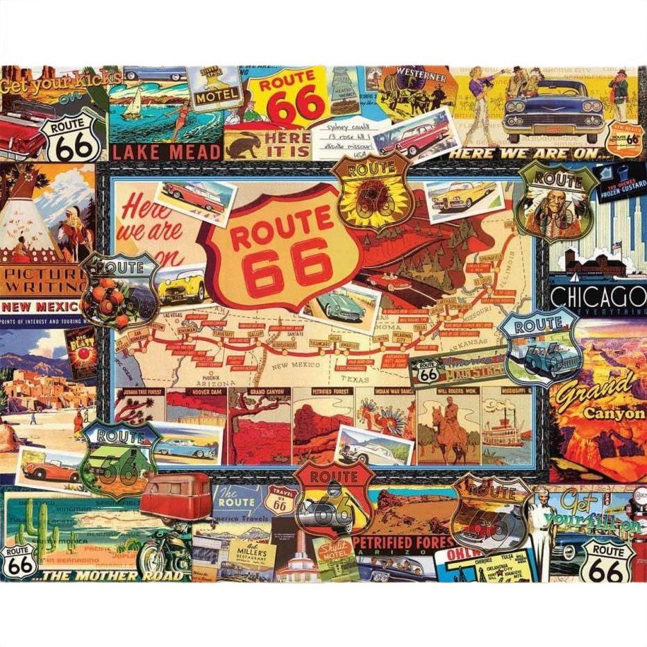 Vintage collage of Route 66 landmarks and attractions for Toys & Games and Puzzles collections under $50