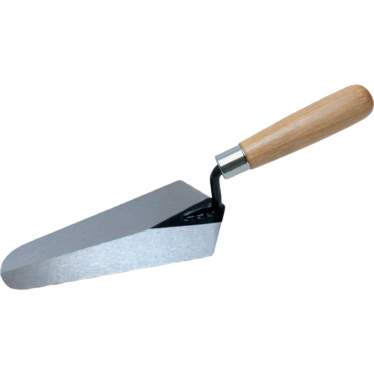 Steel gauging trowel with wooden handle designed for precise application in home improvement projects