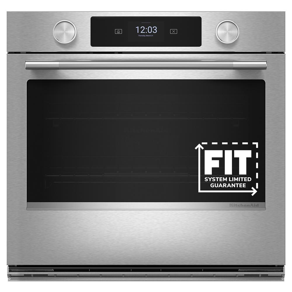 27-inch smart electric single wall oven with stainless steel PrintShield™ finish and digital display panel
