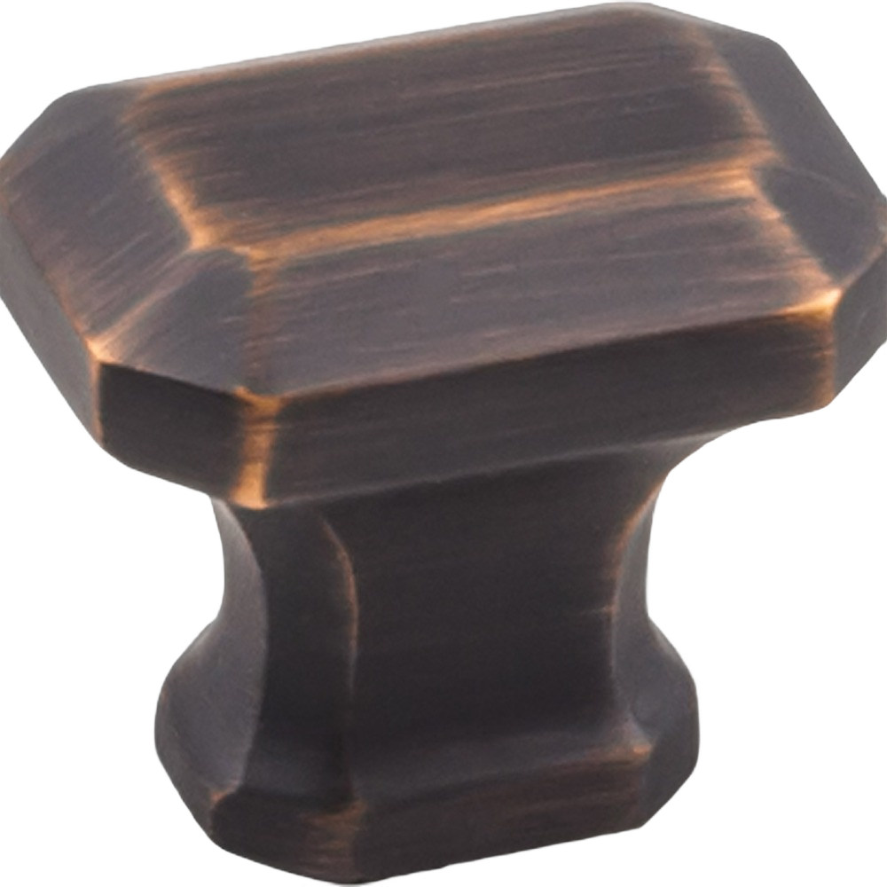 Brushed oil rubbed bronze cabinet knob with geometric design from hardware and furniture accessories collection