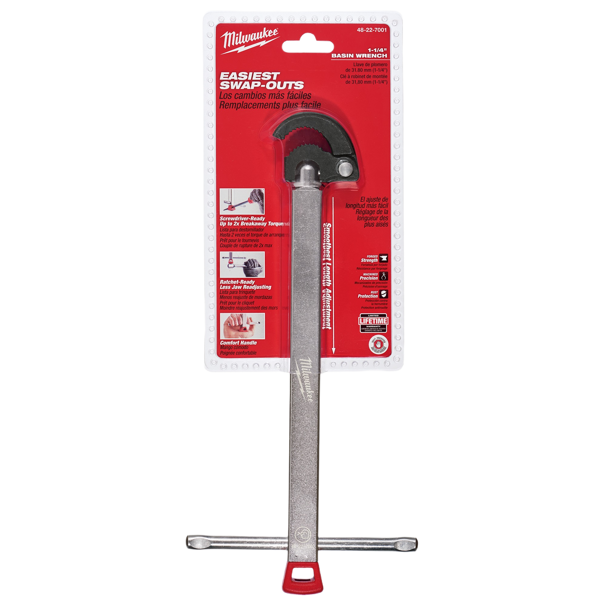 Milwaukee plumbing basin wrench with telescoping handle for tight spaces, ergonomic design, part of plumbing tool collections under 50