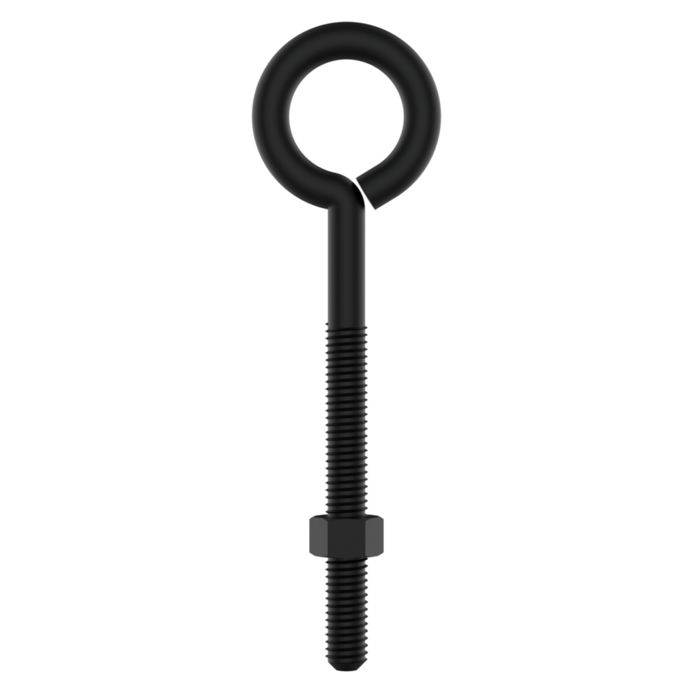 Black metal eye bolt with threaded shaft and nut for secure fastening in hardware and fasteners under $50 collection