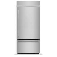 Built-in bottom mount refrigerator with sleek platinum interior and stainless steel finish in KitchenAid appliances collection