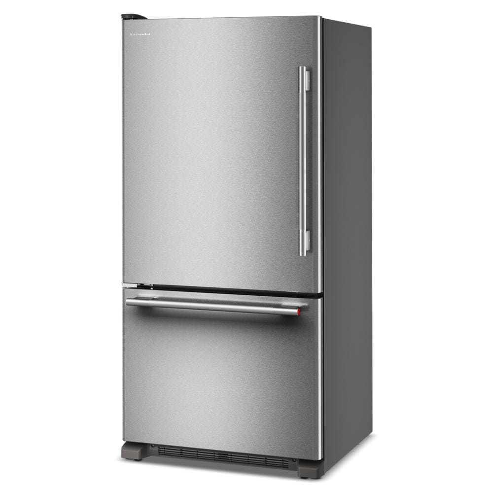 33-inch standard-depth bottom mount refrigerator in stainless steel with left door swing from KitchenAid Appliances