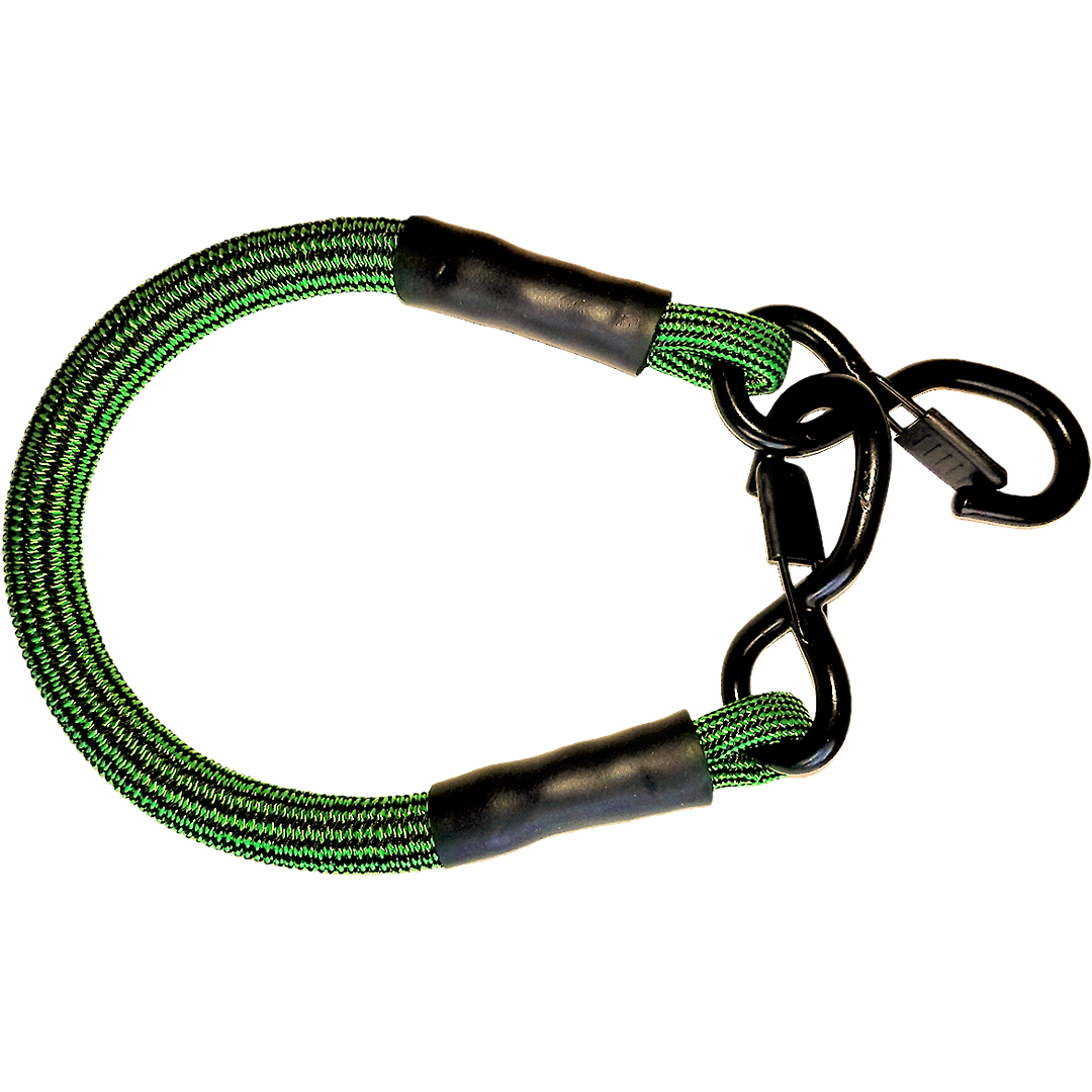 Green heavy-duty stretch cord with metal hooks, versatile tie-down strap for automotive and cargo use under $50 collection