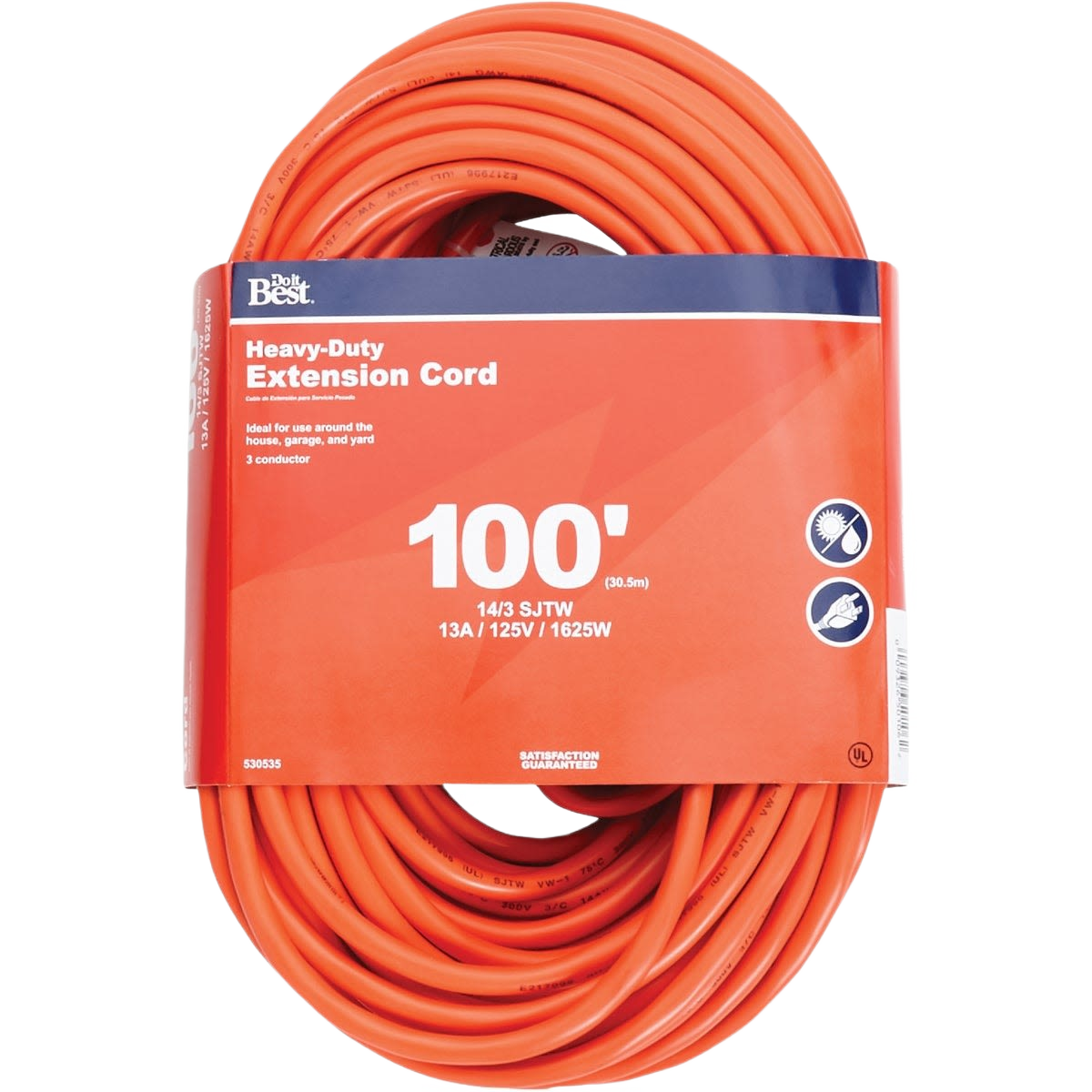 Orange 100-foot heavy-duty 14/3 extension cord for electrical use in home improvement and outdoor projects under $100