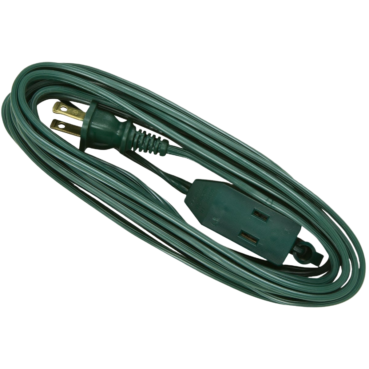 Green 16-gauge two-conductor cube tap extension cord with three outlets for general household electrical use