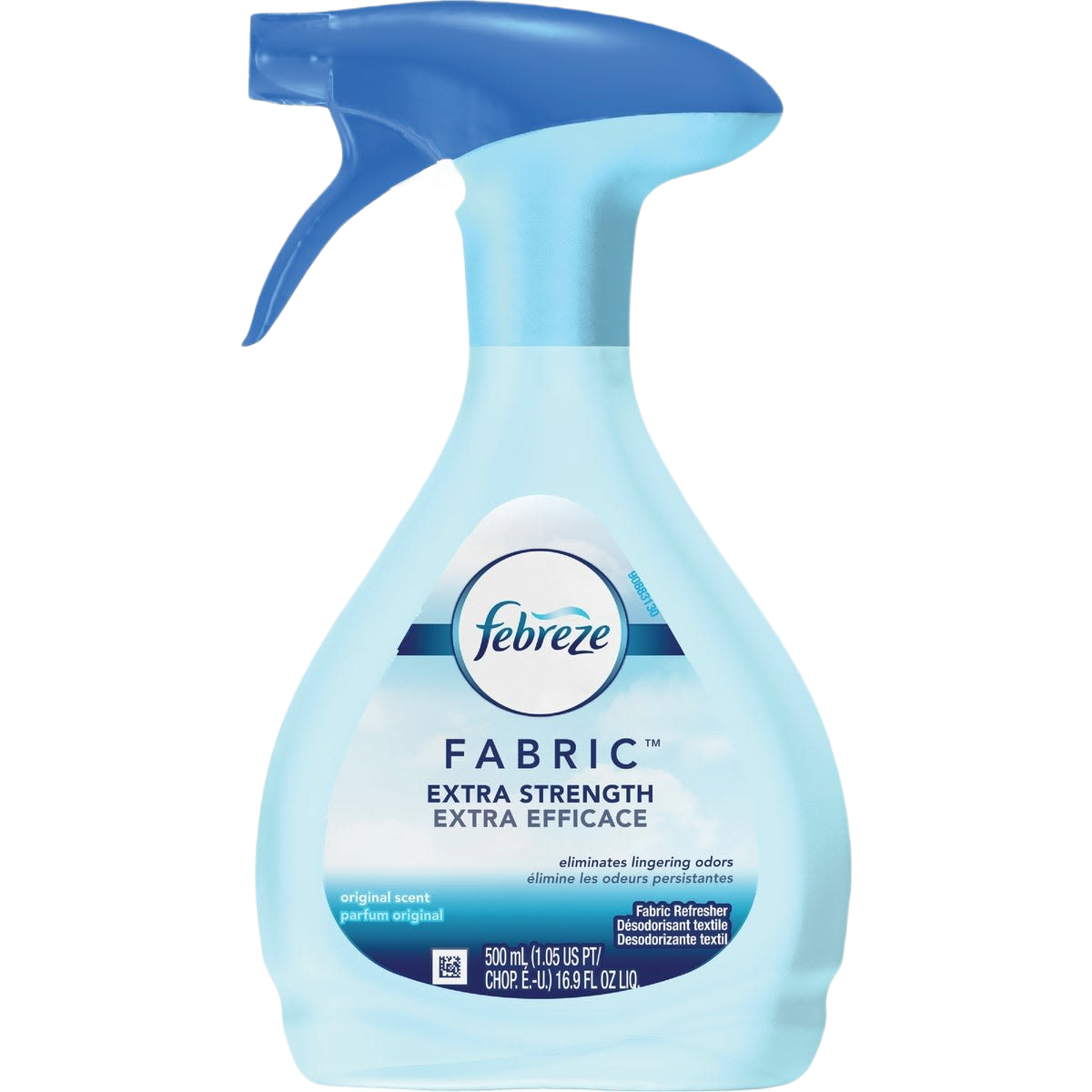 Light blue spray bottle of Febreze fabric refresher for household cleaning and odor elimination under $50 collections