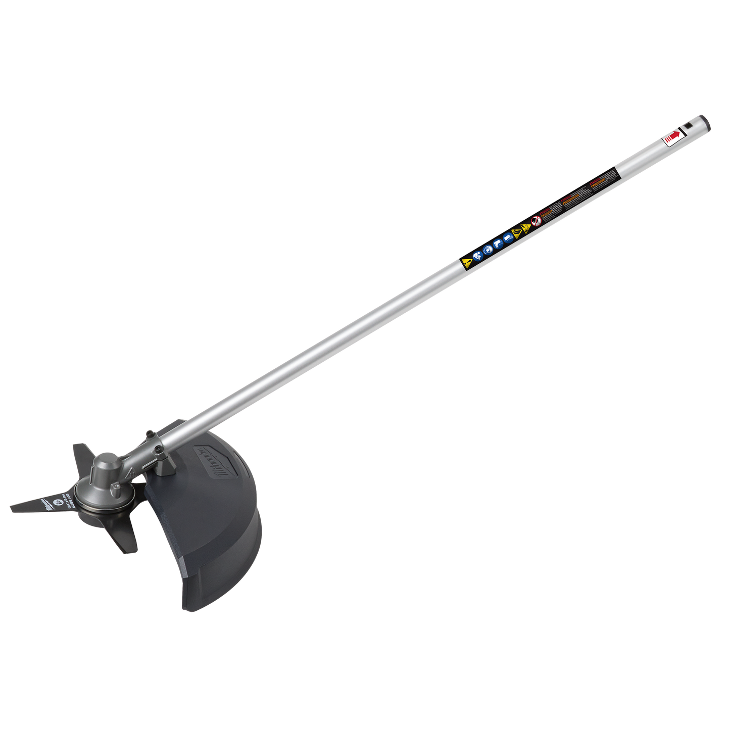 Brush cutter attachment with protective guard and metal blade for outdoor tools and home improvement tasks