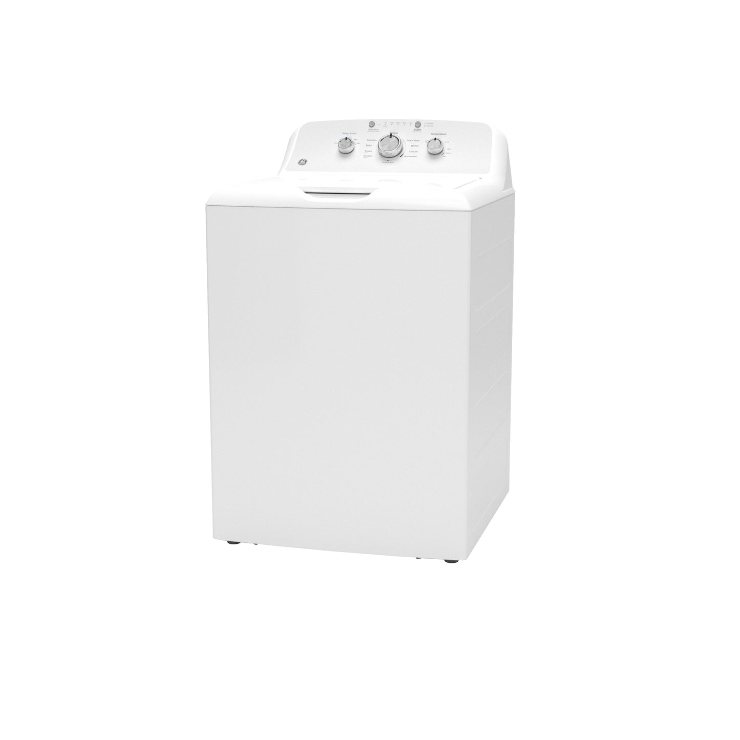 White top load washer with stainless steel basket and control knobs for wash cycles and water level adjustment