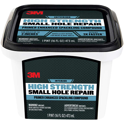 Container of 3M high strength small hole repair spackling compound for home improvement and patching repair tasks