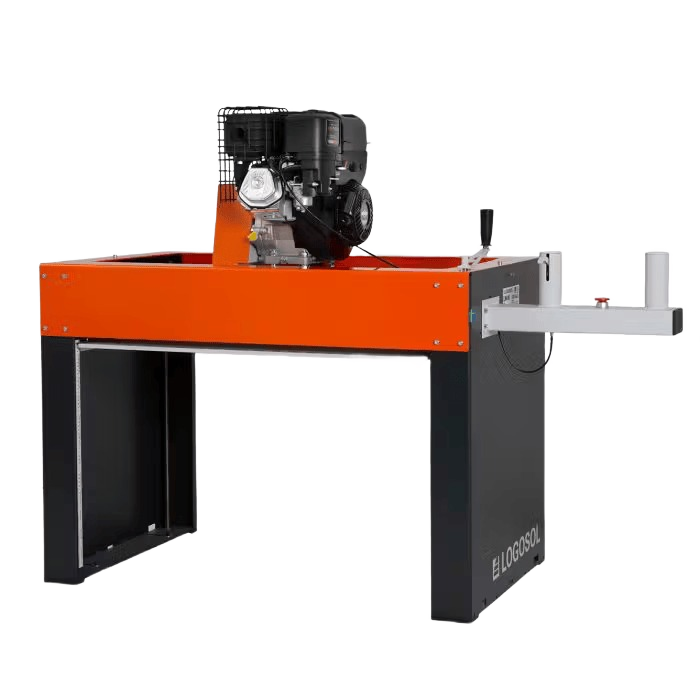 Heavy-duty log moulder with 9HP petrol engine, designed for woodworking and tool accessories collection.