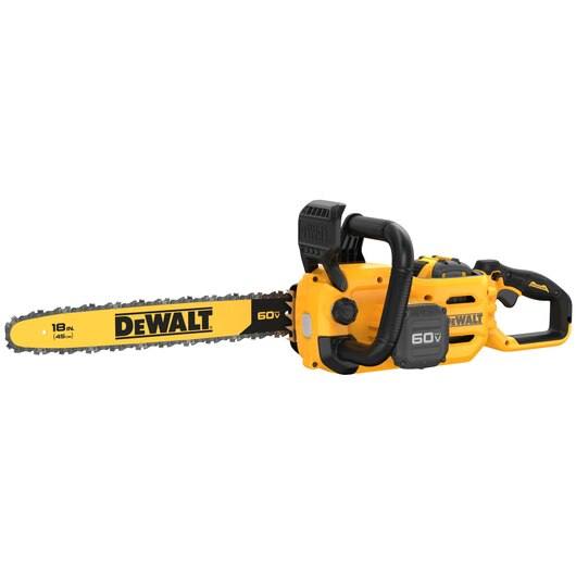 Yellow and black cordless chainsaw with 18-inch bar, designed for efficient cutting in home improvement tasks