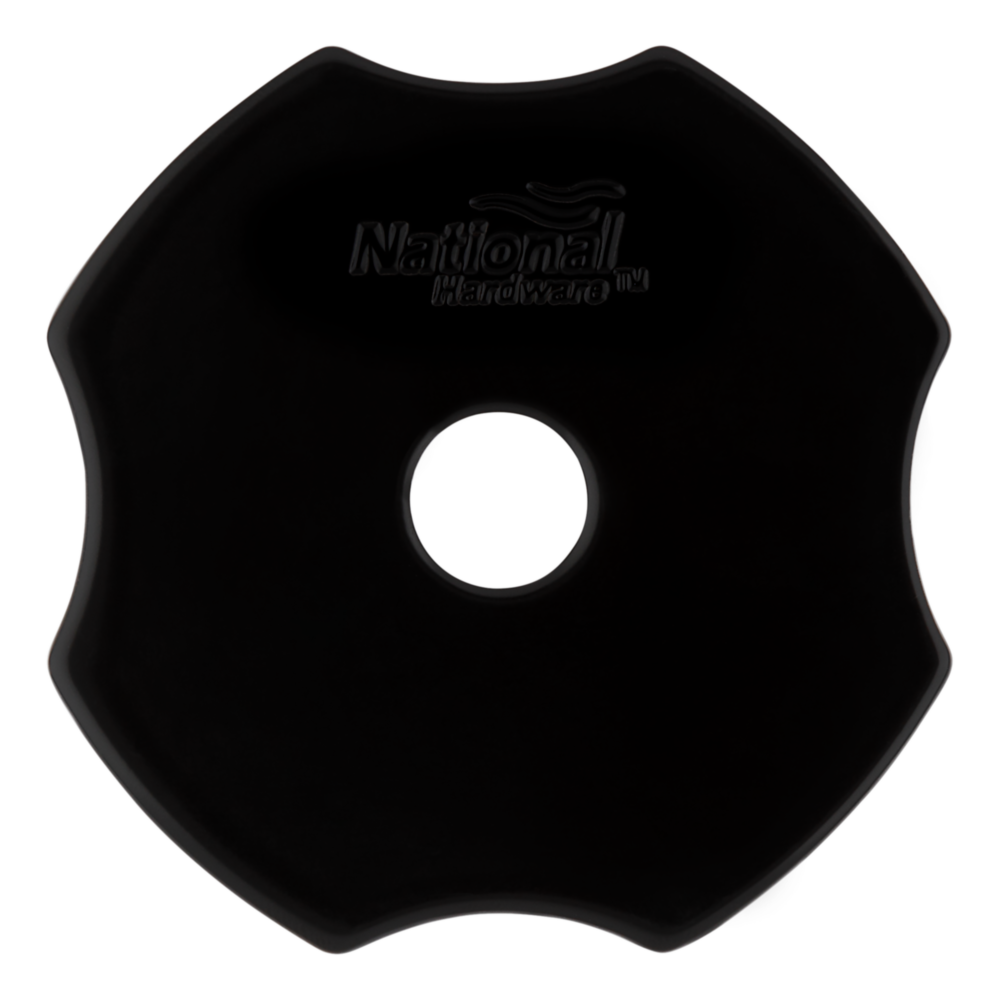 Black decorative washer with scalloped edges and central hole for fastener use in hardware and washers collections