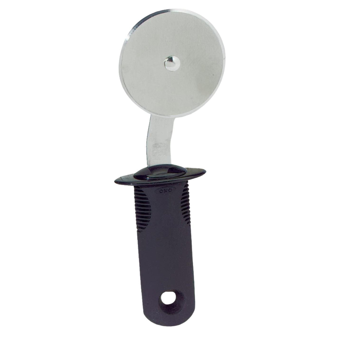 Sharp stainless steel pizza cutter with ergonomic black grip, ideal for kitchen utensils and cooking gadgets under $50 collections