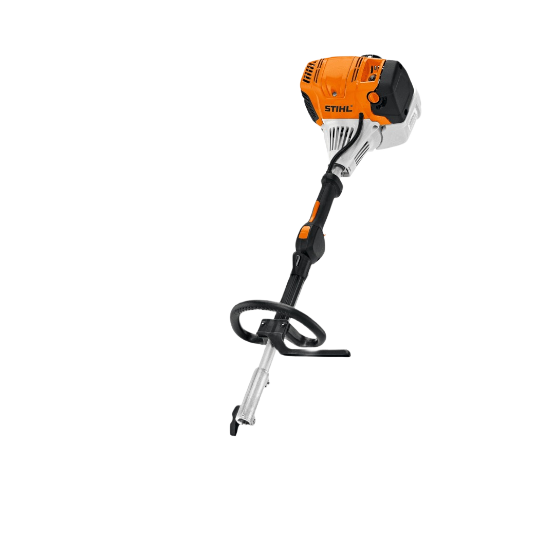 Orange and white STIHL KombiMotor with flexible shaft and circular handle for versatile outdoor tool use in home improvement tasks