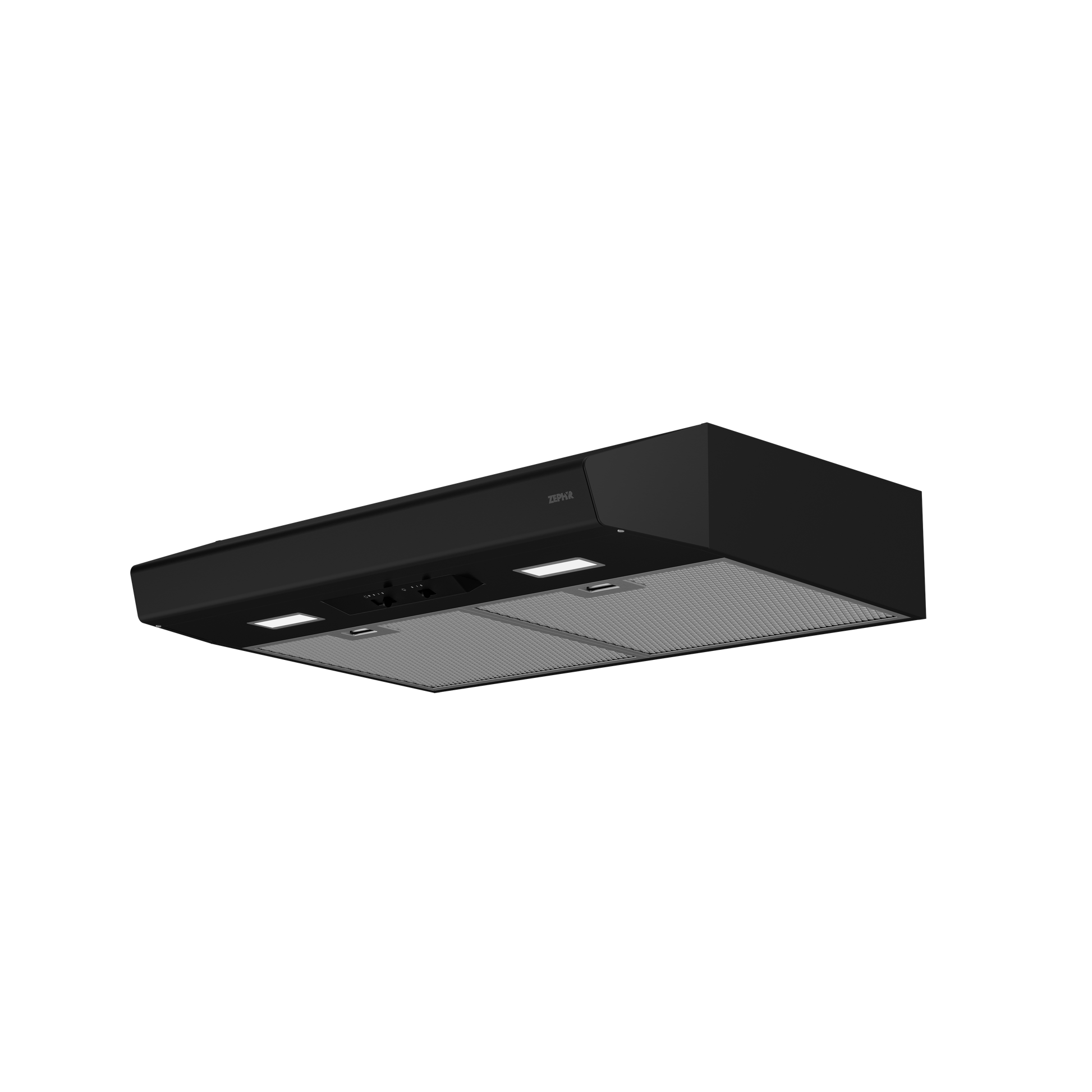 Matte black 30-inch under cabinet range hood with LED lights, quiet 250-CFM blower, and dishwasher-safe filters in appliances collection
