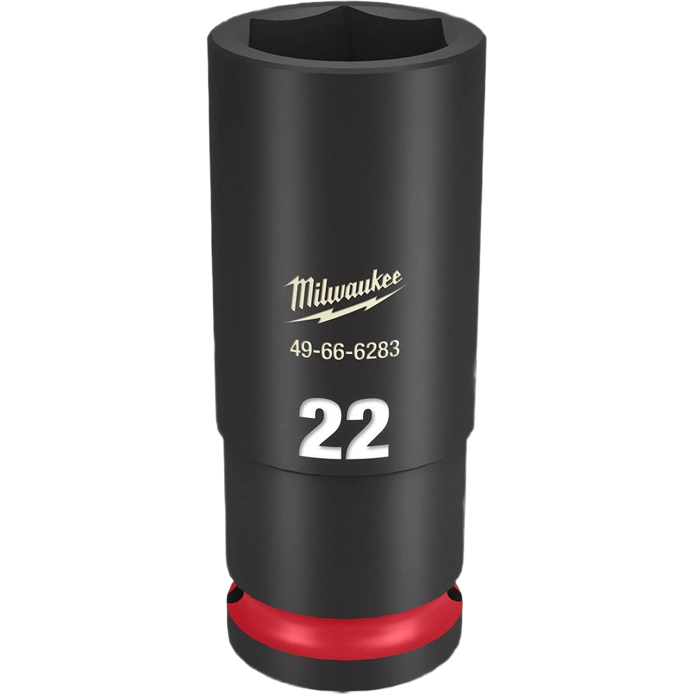 Black 22mm deep impact socket with red ring, from Milwaukee hand tools in sockets and ratchets collection under $50