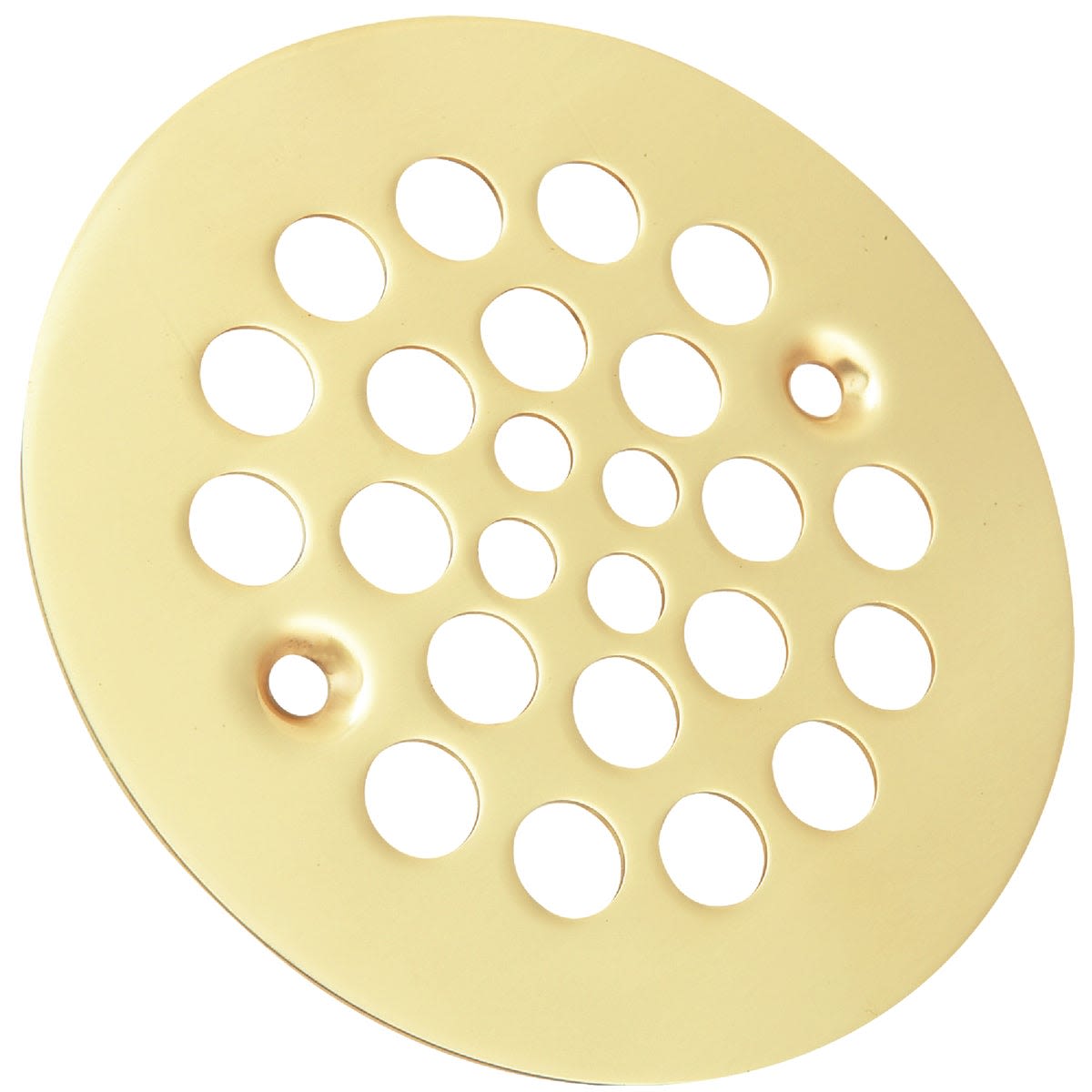 Polished brass shower drain strainer with circular holes for plumbing under $50 in home improvement tools collection
