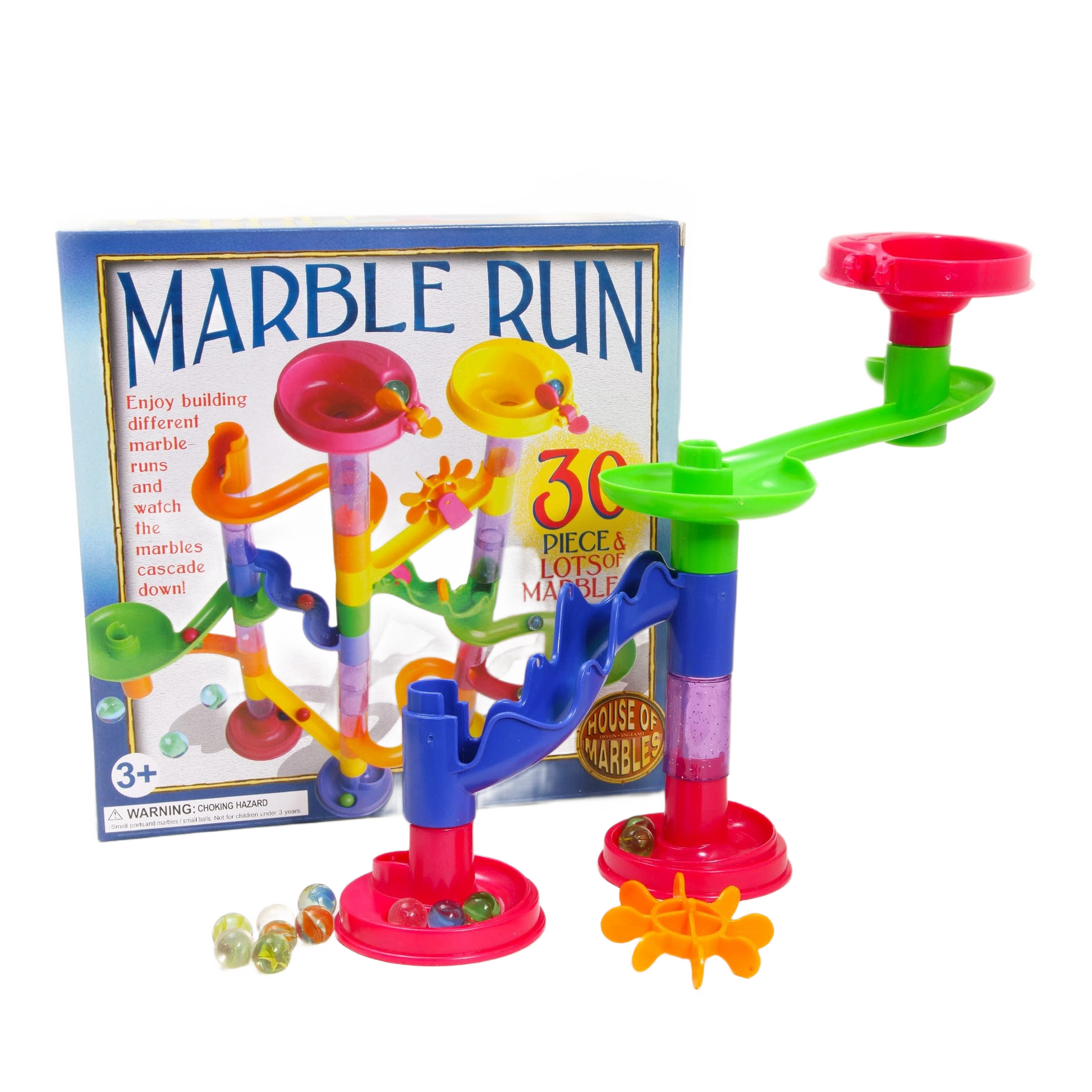Colorful 30-piece marble run toy with twisting tracks and marbles for creative play in toys and games collection under $50